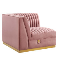 Modway EEI-6034-DUS Sanguine Channel Tufted Performance Velvet Modular Sectional Sofa Left Corner Chair Dusty Rose