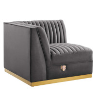 Modway EEI-6034-GRY Sanguine Channel Tufted Performance Velvet Modular Sectional Sofa Left Corner Chair Gray