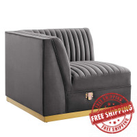 Modway EEI-6034-GRY Sanguine Channel Tufted Performance Velvet Modular Sectional Sofa Left Corner Chair Gray