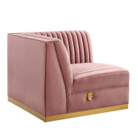 Modway EEI-6035-DUS Sanguine Channel Tufted Performance Velvet Modular Sectional Sofa Right Corner Chair Dusty Rose