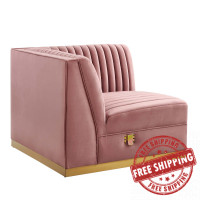 Modway EEI-6035-DUS Sanguine Channel Tufted Performance Velvet Modular Sectional Sofa Right Corner Chair Dusty Rose