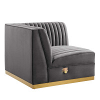 Modway EEI-6035-GRY Sanguine Channel Tufted Performance Velvet Modular Sectional Sofa Right Corner Chair Gray
