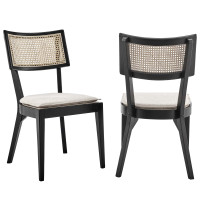 Modway EEI-6080-BLK-BEI Caledonia Wood Dining Chair Set of 2 Black Beige