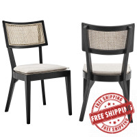 Modway EEI-6080-BLK-BEI Caledonia Wood Dining Chair Set of 2 Black Beige