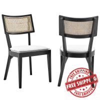 Modway EEI-6080-BLK-WHI Caledonia Wood Dining Chair Set of 2 Black White