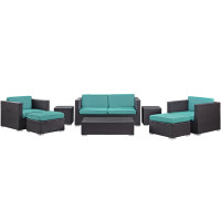 Modway EEI-610-EXP-TRQ-SET Venice 8 Piece Outdoor Patio Sofa Set in Espresso Turquoise