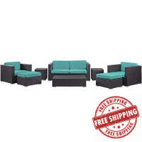 Modway EEI-610-EXP-TRQ-SET Venice 8 Piece Outdoor Patio Sofa Set in Espresso Turquoise