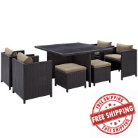 Modway EEI-726-EXP-MOC Inverse 9 Piece Outdoor Patio Dining Set in Espresso Mocha