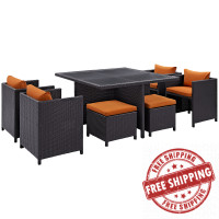 Modway EEI-726-EXP-ORA Inverse 9 Piece Outdoor Patio Dining Set in Espresso Orange