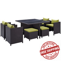 Modway EEI-726-EXP-PER Inverse 9 Piece Outdoor Patio Dining Set in Espresso Peridot