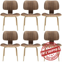 Modway EEI-910-WAL Fathom Dining Chairs Set of 6 in Walnut