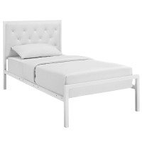 Modway MOD-5179-WHI-WHI-SET Mia Twin Vinyl Platform Bed Frame in White White