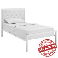 Modway MOD-5179-WHI-WHI-SET Mia Twin Vinyl Platform Bed Frame in White White