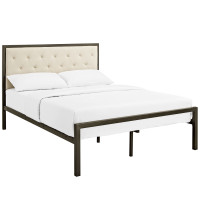 Modway MOD-5180-BRN-BEI-SET Mia Full Fabric Platform Bed Frame in Brown Beige