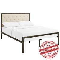 Modway MOD-5180-BRN-BEI-SET Mia Full Fabric Platform Bed Frame in Brown Beige