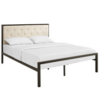 Modway MOD-5182-BRN-BEI-SET Mia Queen Fabric Platform Bed Frame in Brown Beige