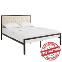 Modway MOD-5182-BRN-BEI-SET Mia Queen Fabric Platform Bed Frame in Brown Beige