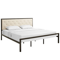 Modway MOD-5184-BRN-BEI-SET Mia King Fabric Platform Bed Frame in Brown Beige