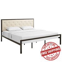 Modway MOD-5184-BRN-BEI-SET Mia King Fabric Platform Bed Frame in Brown Beige