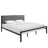 Modway MOD-5184-BRN-GRY-SET Mia King Fabric Platform Bed Frame in Brown Gray