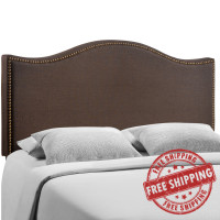 Modway MOD-5206-DBR Curl Queen Nailhead Upholstered Headboard in Dark Brown