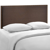 Modway MOD-5215-DBR Region Queen Nailhead Upholstered Headboard in Dark Brown