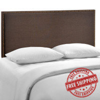 Modway MOD-5215-DBR Region Queen Nailhead Upholstered Headboard in Dark Brown