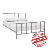 Modway MOD-5437-GRY Dower Queen Stainless Steel Bed in Gray