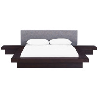 Modway MOD-5492-CAP-GRY-SET Freja 3 Piece Queen Fabric Bedroom Set in Cappuccino Gray