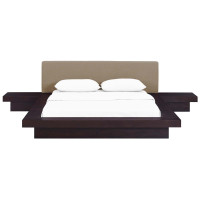 Modway MOD-5492-CAP-LAT-SET Freja 3 Piece Queen Fabric Bedroom Set in Cappuccino Latte
