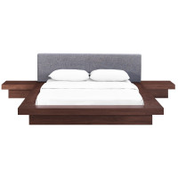Modway MOD-5492-WAL-GRY-SET Freja 3 Piece Queen Fabric Bedroom Set in Walnut Gray