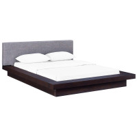 Modway MOD-5721-CAP-GRY-SET Freja Queen Fabric Platform Bed in Cappuccino Gray