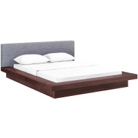 Modway MOD-5721-WAL-GRY-SET Freja Queen Fabric Platform Bed in Walnut Gray