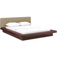 Modway MOD-5721-WAL-LAT-SET Freja Queen Fabric Platform Bed in Walnut Latte