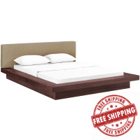 Modway MOD-5721-WAL-LAT-SET Freja Queen Fabric Platform Bed in Walnut Latte