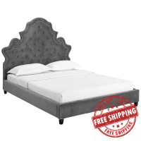 Modway MOD-5808-GRY Valentina Queen Tufted Nailhead Performance Velvet Platform Bed