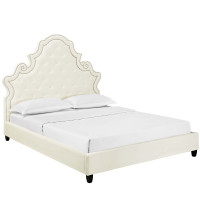 Modway MOD-5808-IVO Valentina Queen Tufted Nailhead Performance Velvet Platform Bed