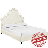 Modway MOD-5808-IVO Valentina Queen Tufted Nailhead Performance Velvet Platform Bed