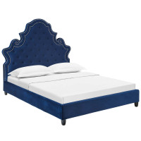 Modway MOD-5808-NAV Valentina Queen Tufted Nailhead Performance Velvet Platform Bed