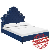 Modway MOD-5808-NAV Valentina Queen Tufted Nailhead Performance Velvet Platform Bed