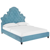 Modway MOD-5808-SEA Valentina Queen Tufted Nailhead Performance Velvet Platform Bed