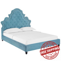 Modway MOD-5808-SEA Valentina Queen Tufted Nailhead Performance Velvet Platform Bed