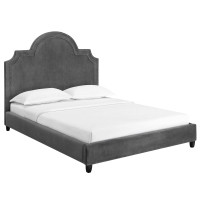 Modway MOD-5812-GRY Primrose Queen Performance Velvet Platform Bed