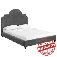 Modway MOD-5812-GRY Primrose Queen Performance Velvet Platform Bed