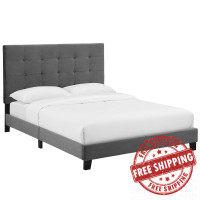 Modway MOD-5819-GRY Melanie Full Tufted Button Upholstered Performance Velvet Platform Bed