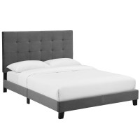 Modway MOD-5822-GRY Melanie Queen Tufted Button Upholstered Performance Velvet Platform Bed