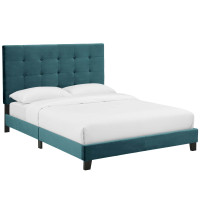 Modway MOD-5822-SEA Melanie Queen Tufted Button Upholstered Performance Velvet Platform Bed
