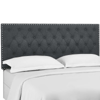 Modway MOD-5860-GRY Helena Tufted Full / Queen Upholstered Linen Fabric Headboard
