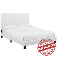 Modway MOD-5877-WHI Melanie Twin Tufted Button Upholstered Fabric Platform Bed