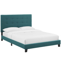 Modway MOD-5879-TEA Melanie Queen Tufted Button Upholstered Fabric Platform Bed